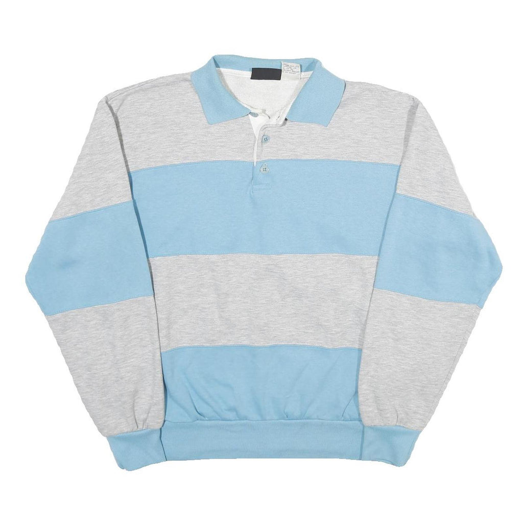 NUCLEUS Womens Blue & Grey Rugby Collar XL Striped Cotton Blend Sweatshirt