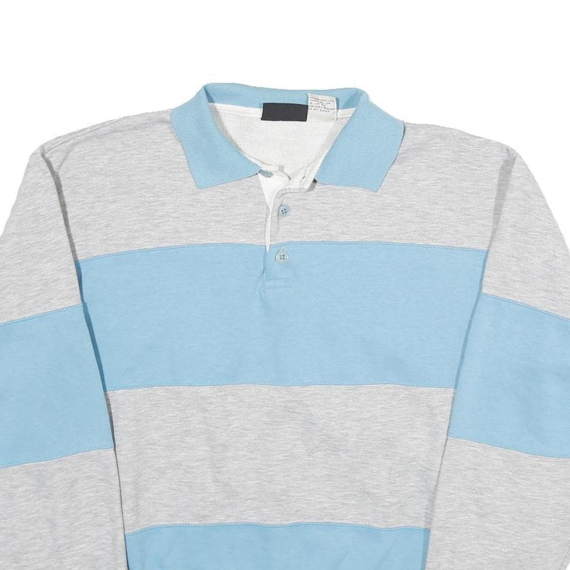 NUCLEUS Womens Blue & Grey Rugby Collar XL Striped Cotton Blend Sweatshirt