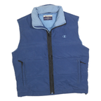 CHAMPION Mens Blue Sleeveless Jacket L Polyester Zip Plain Outdoor Casual