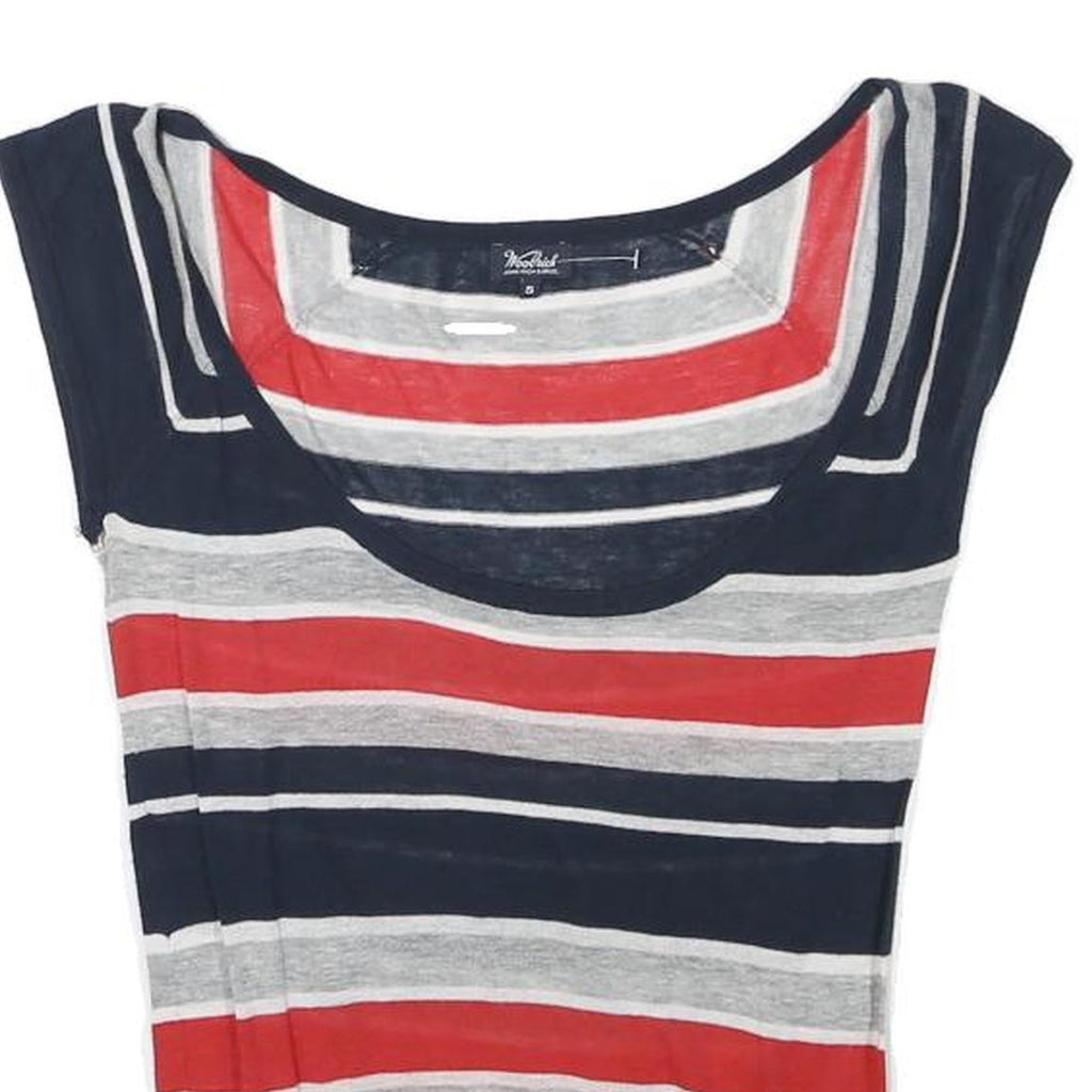 WOOLRICH Womens Navy Blue Red & Grey Printed Top Sleeveless Round Neck S Cotton