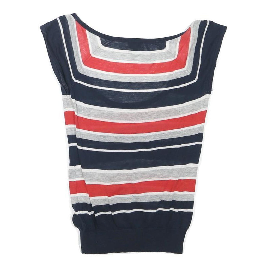 WOOLRICH Womens Navy Blue Red & Grey Printed Top Sleeveless Round Neck S Cotton