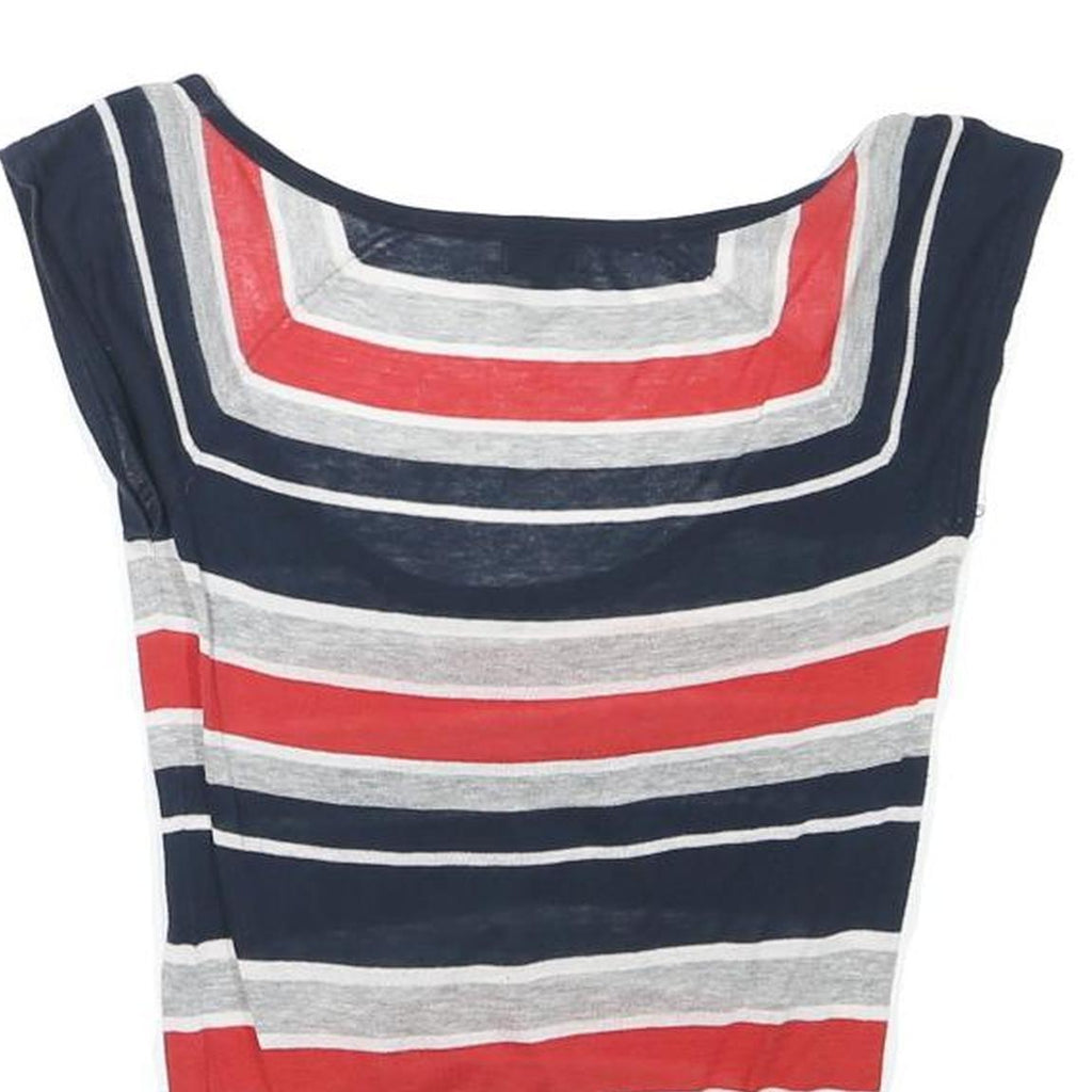 WOOLRICH Womens Navy Blue Red & Grey Printed Top Sleeveless Round Neck S Cotton