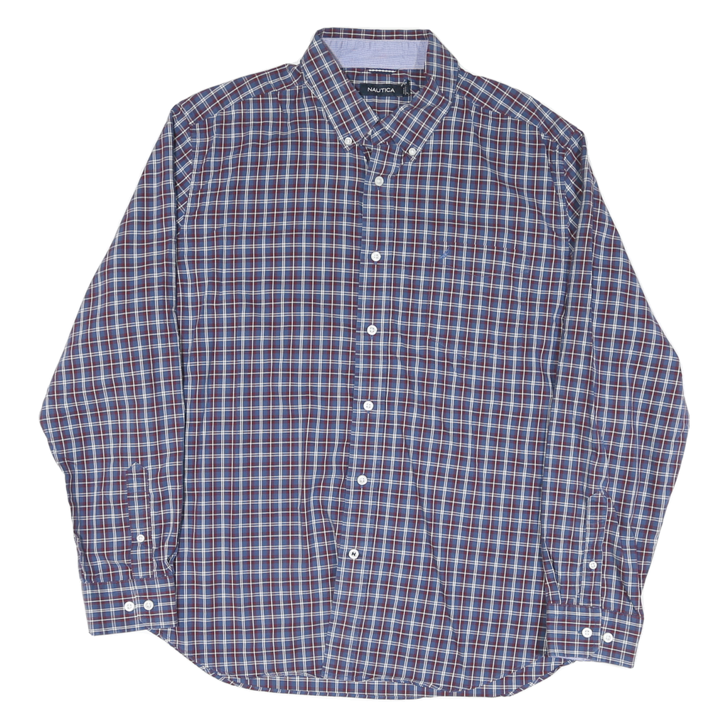 NAUTICA Mens Blue & Maroon Check Shirt 2XL Button Down Long Sleeve Casual