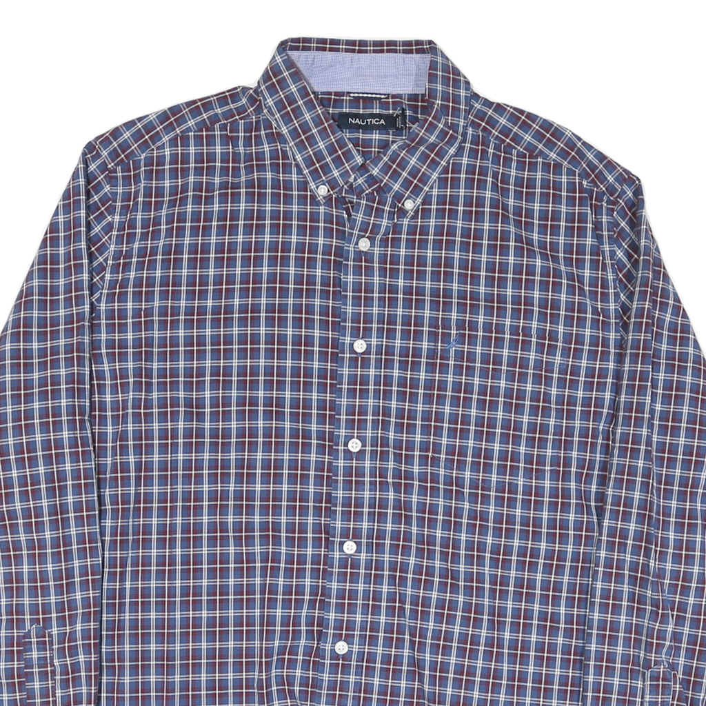 NAUTICA Mens Blue & Maroon Check Shirt 2XL Button Down Long Sleeve Casual