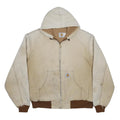 CARHARTT Mens Beige Hooded Zip Canvas Workwear Jacket L Cotton Blend Woven