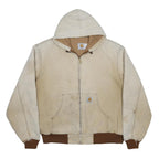 CARHARTT Mens Beige Hooded Zip Canvas Workwear Jacket L Cotton Blend Woven
