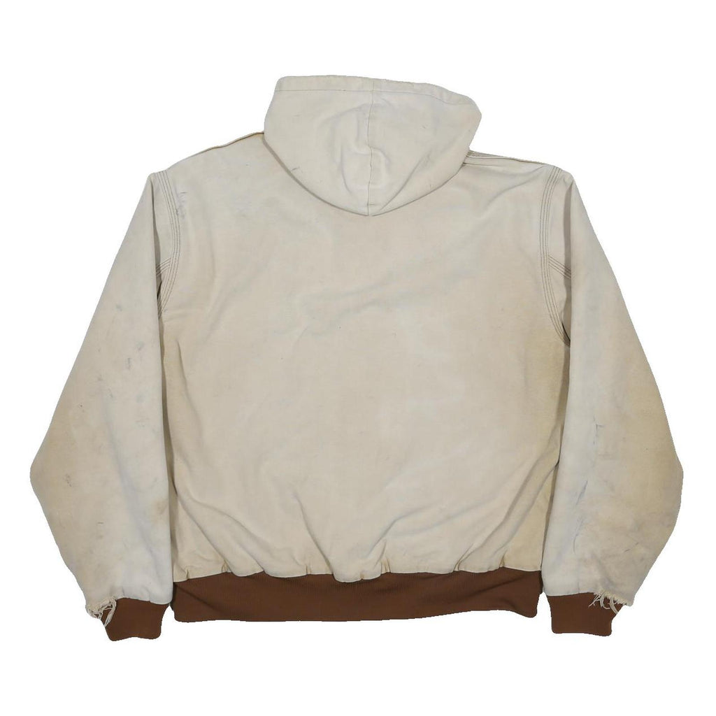 CARHARTT Mens Beige Hooded Zip Canvas Workwear Jacket L Cotton Blend Woven