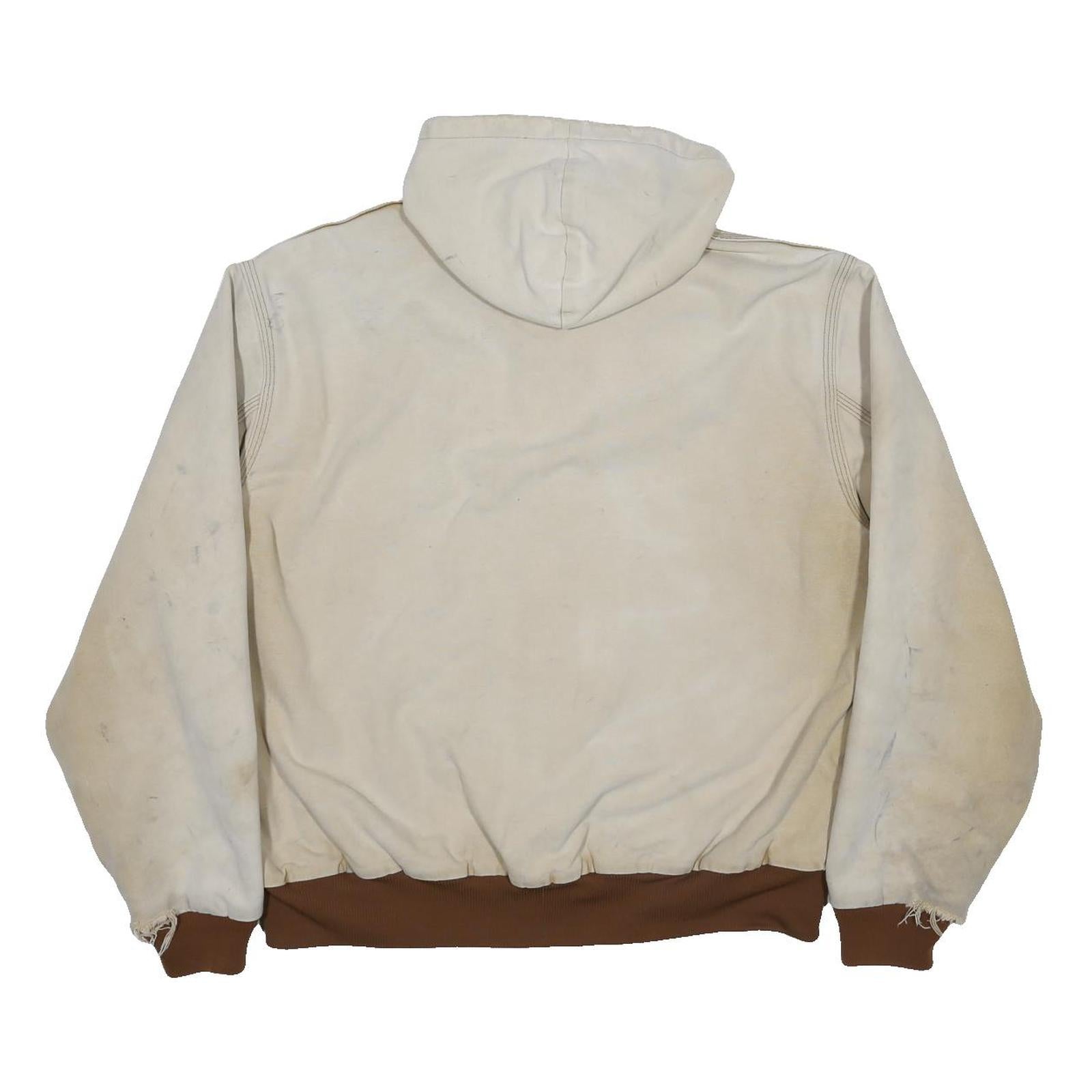CARHARTT Mens Beige Hooded Zip Canvas Workwear Jacket L Cotton Blend Woven
