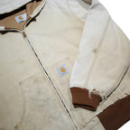 CARHARTT Mens Beige Hooded Zip Canvas Workwear Jacket L Cotton Blend Woven