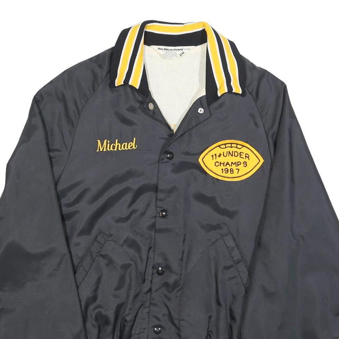 DON ALLERSON Mens Black & Yellow Varsity Button Jacket S Nylon Embroidered 1987
