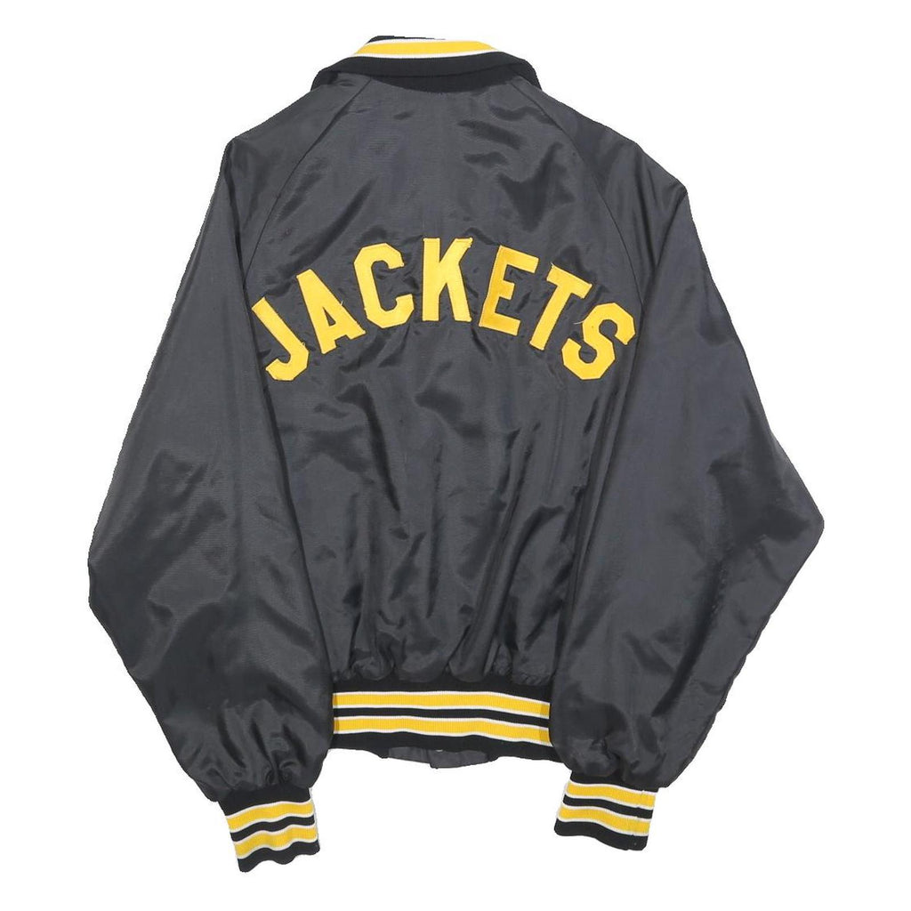 DON ALLERSON Mens Black & Yellow Varsity Button Jacket S Nylon Embroidered 1987