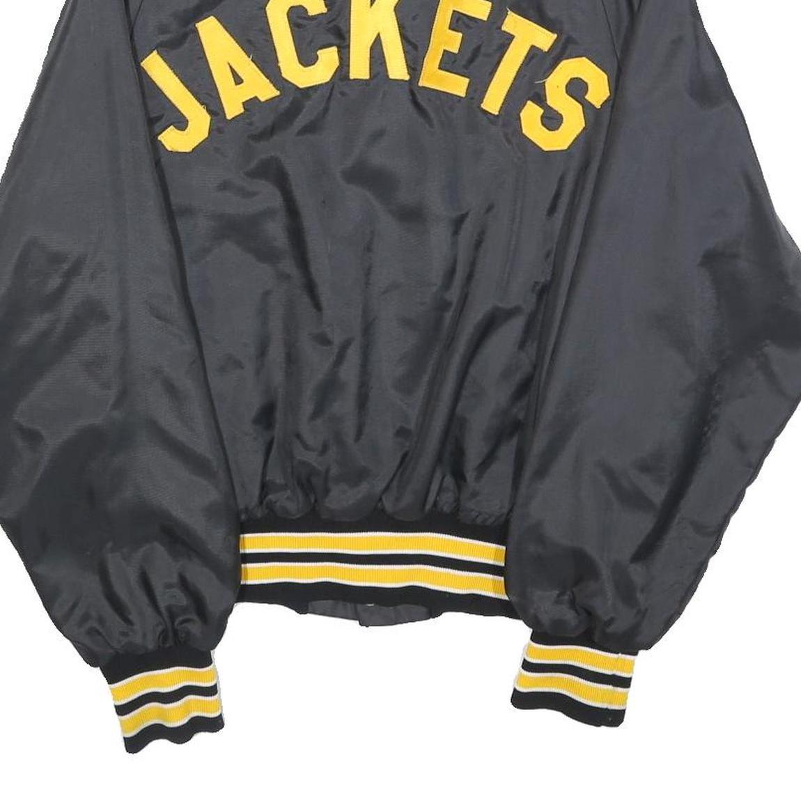 DON ALLERSON Mens Black & Yellow Varsity Button Jacket S Nylon Embroidered 1987