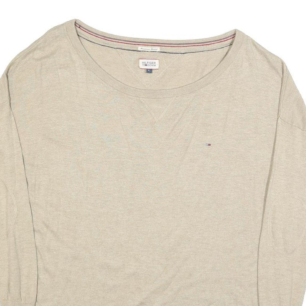 TOMMY HILFIGER Womens Beige Plain Cotton Blend Jumper Crew Neck Basic Knit 2XL