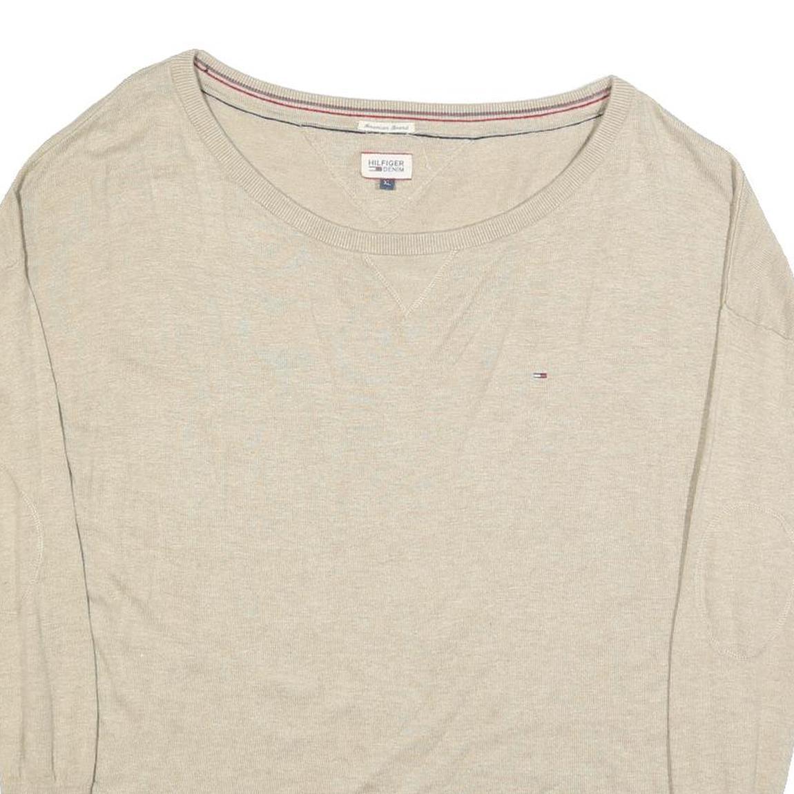 TOMMY HILFIGER Womens Beige Plain Cotton Blend Jumper Crew Neck Basic Knit 2XL