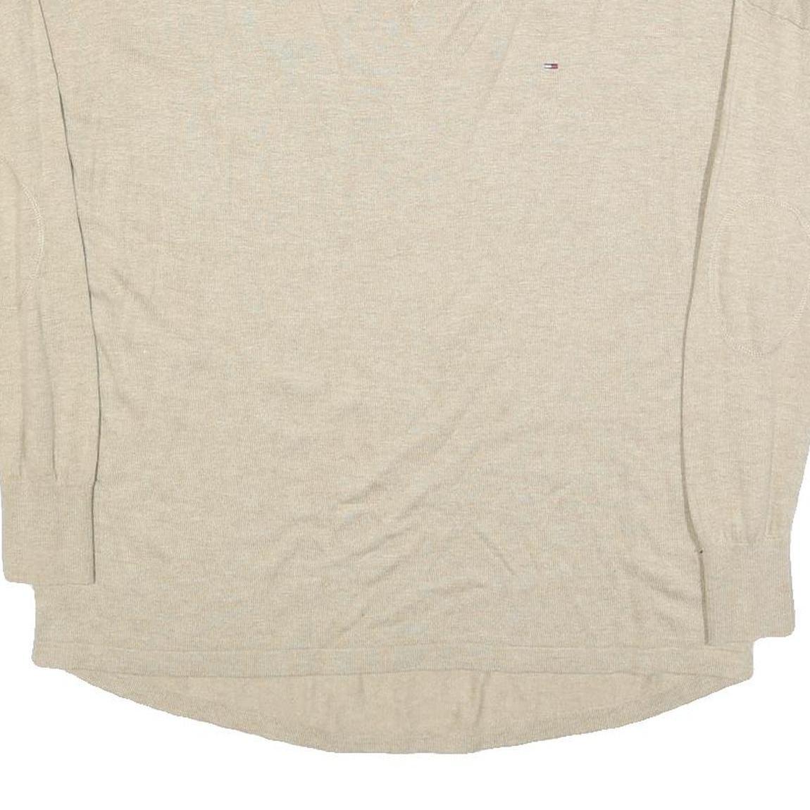 TOMMY HILFIGER Womens Beige Plain Cotton Blend Jumper Crew Neck Basic Knit 2XL