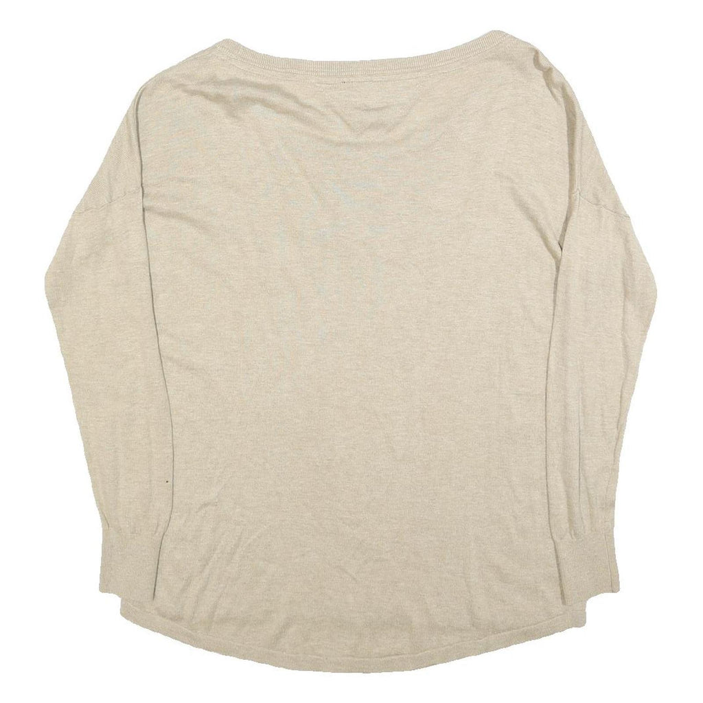 TOMMY HILFIGER Womens Beige Plain Cotton Blend Jumper Crew Neck Basic Knit 2XL