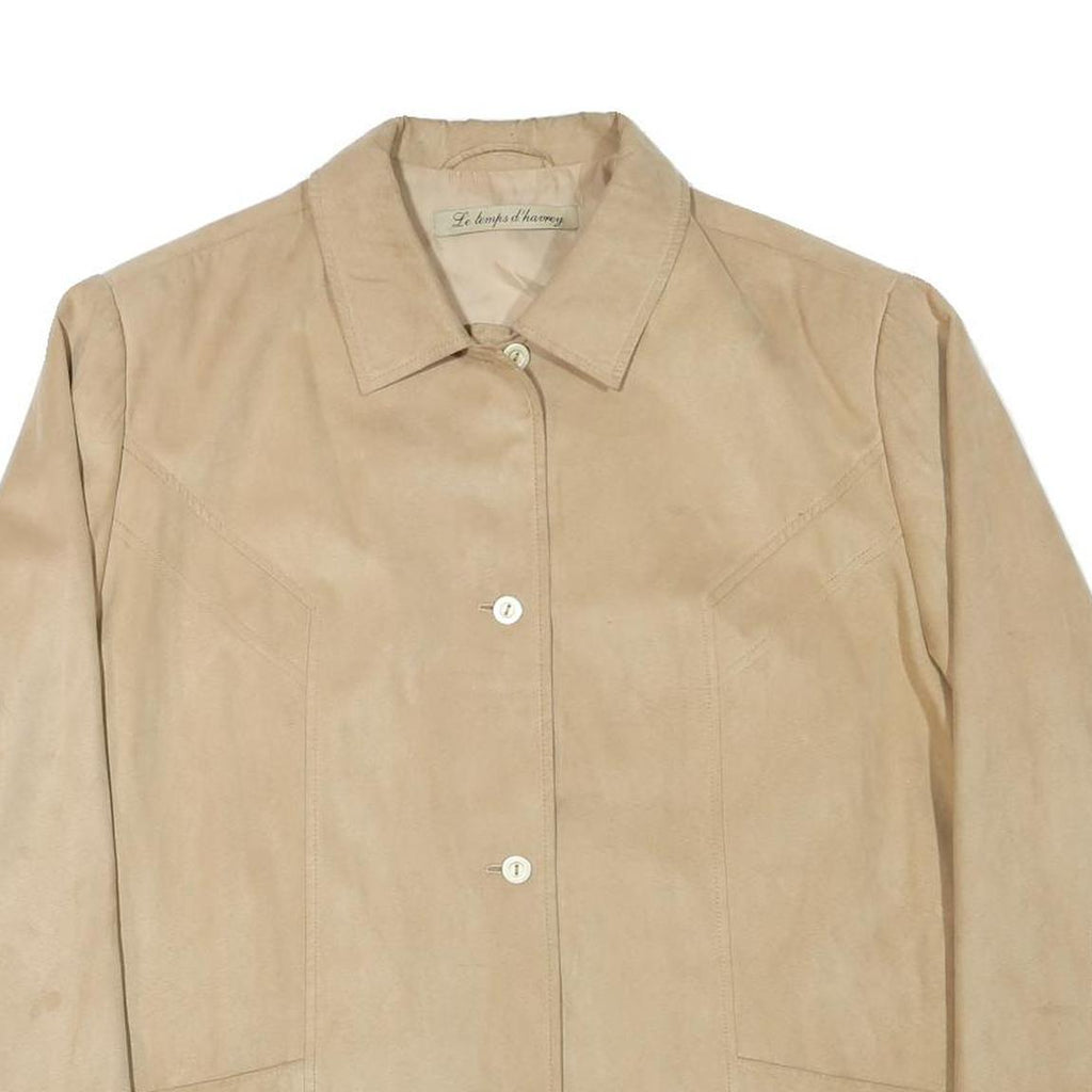 Womens Beige Polyester Blend Button Jacket XL Plain Classic Casual Smart