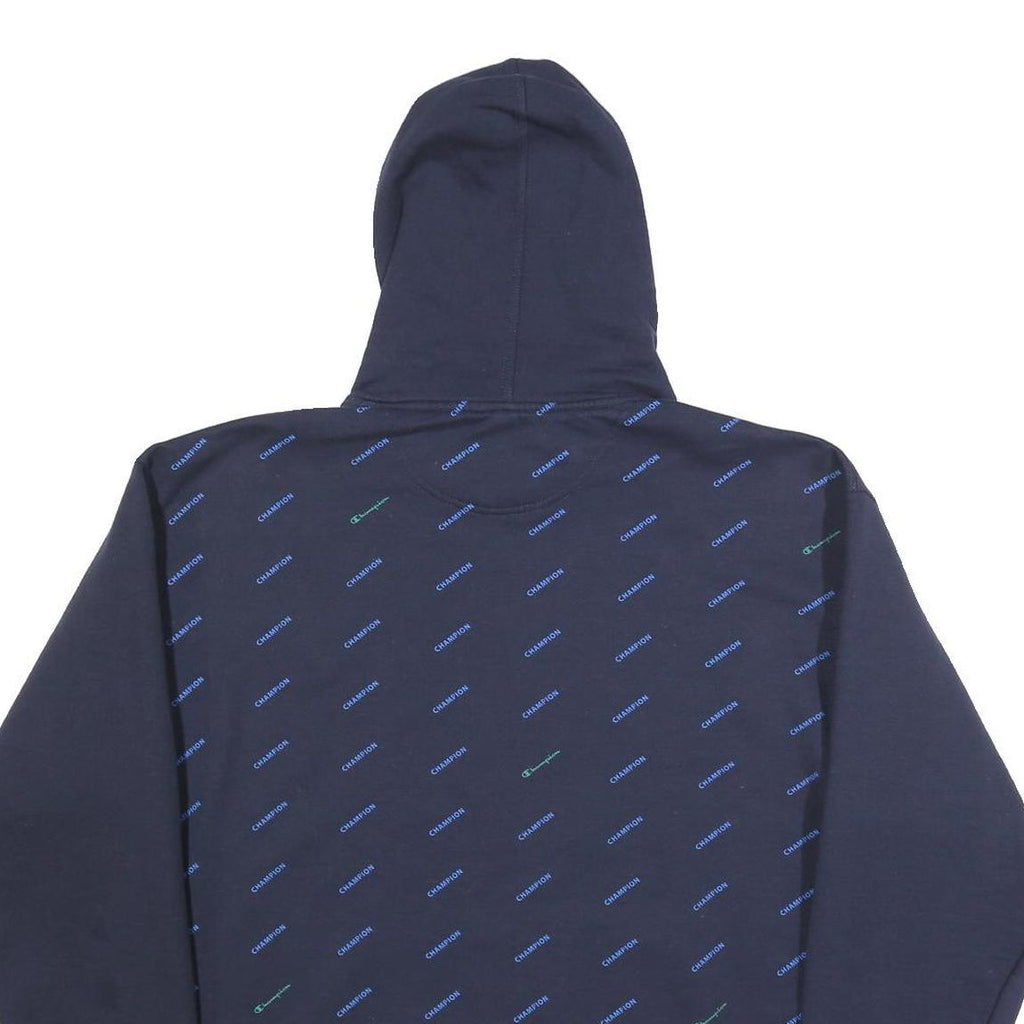 CHAMPION Mens Navy Blue & Green Hooded Pullover L Cotton Blend Hoodie