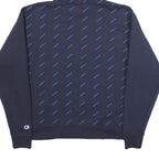 CHAMPION Mens Navy Blue & Green Hooded Pullover L Cotton Blend Hoodie