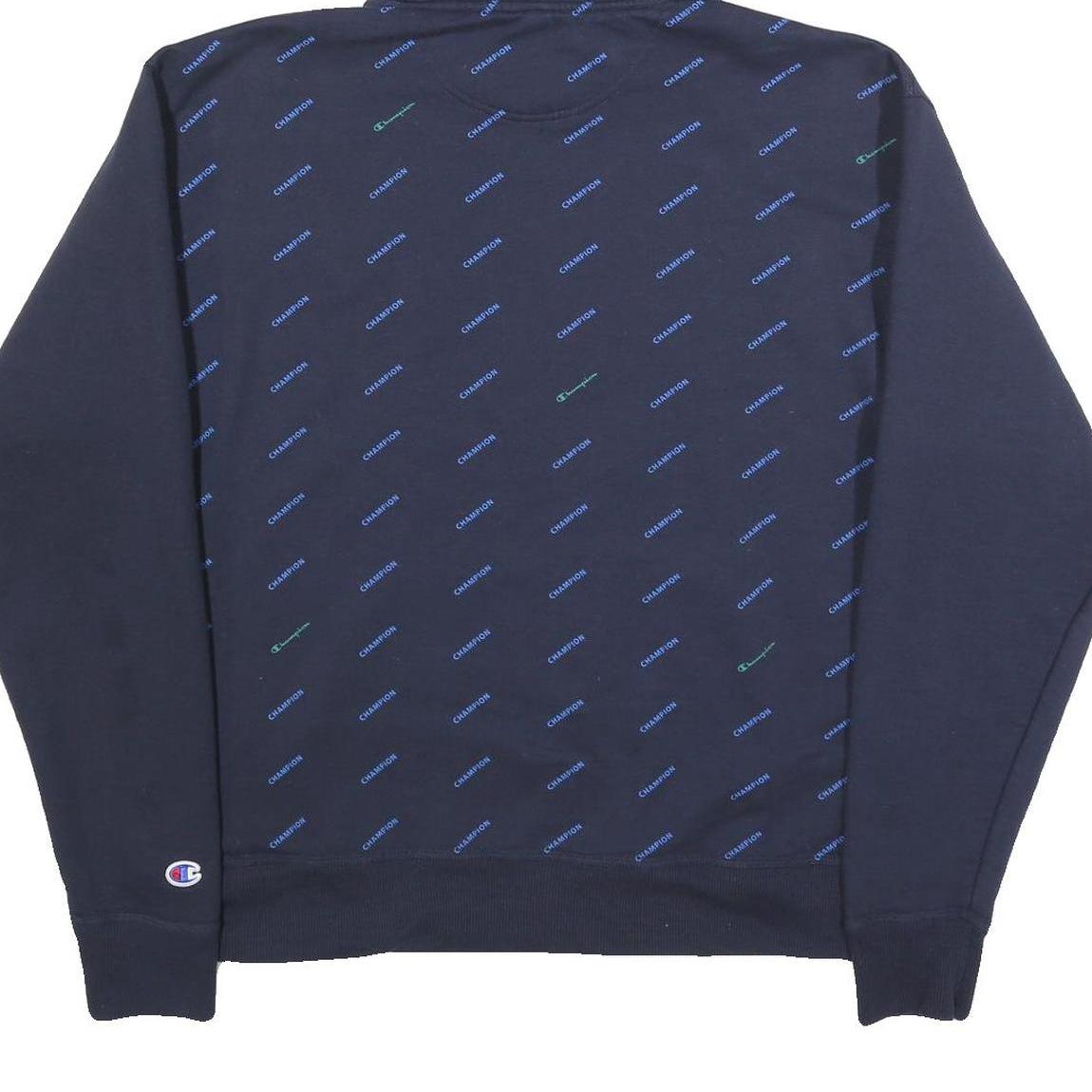 CHAMPION Mens Navy Blue & Green Hooded Pullover L Cotton Blend Hoodie