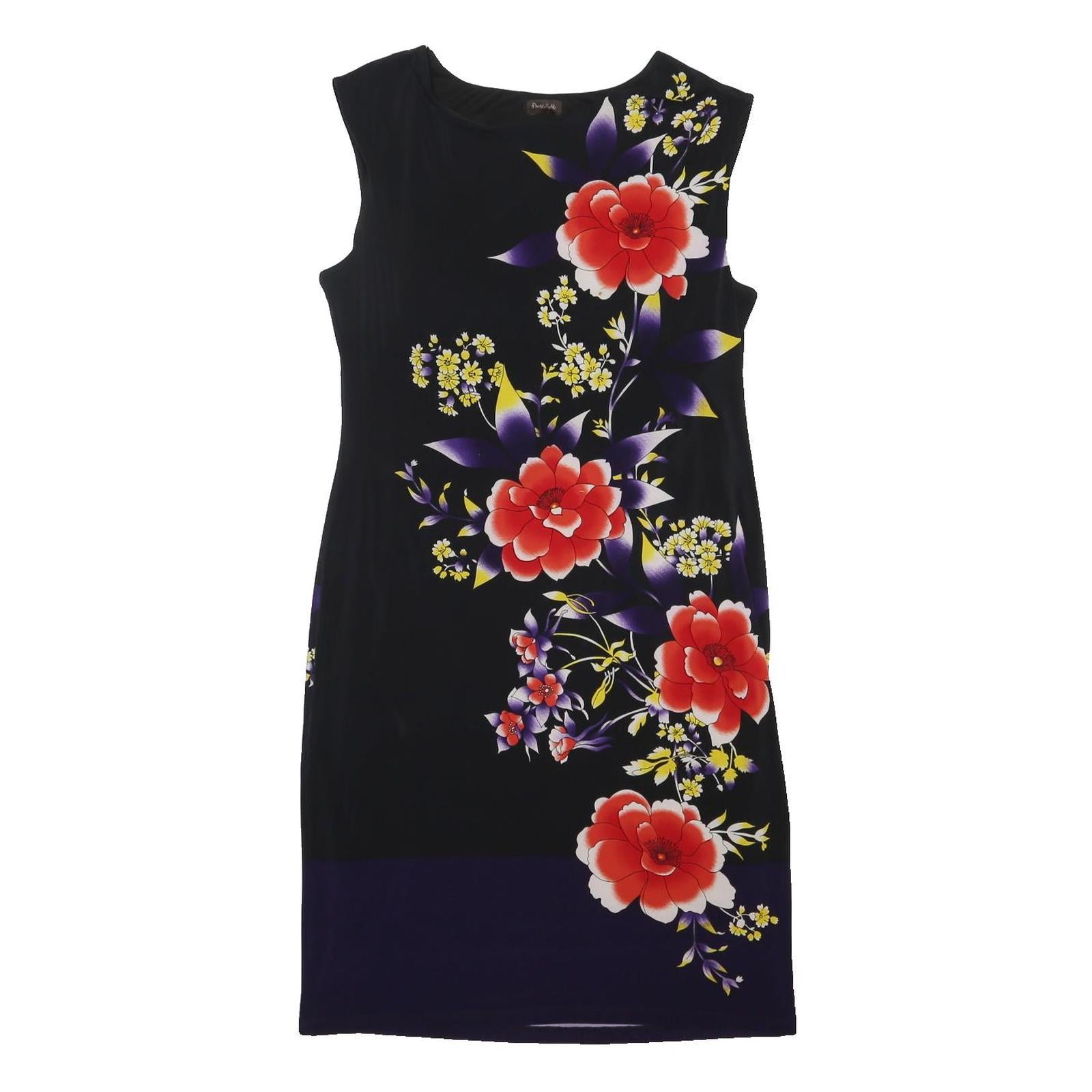 PHASE EIGHT Womens Black Floral Sleeveless Polyester Blend Sheath Dress L