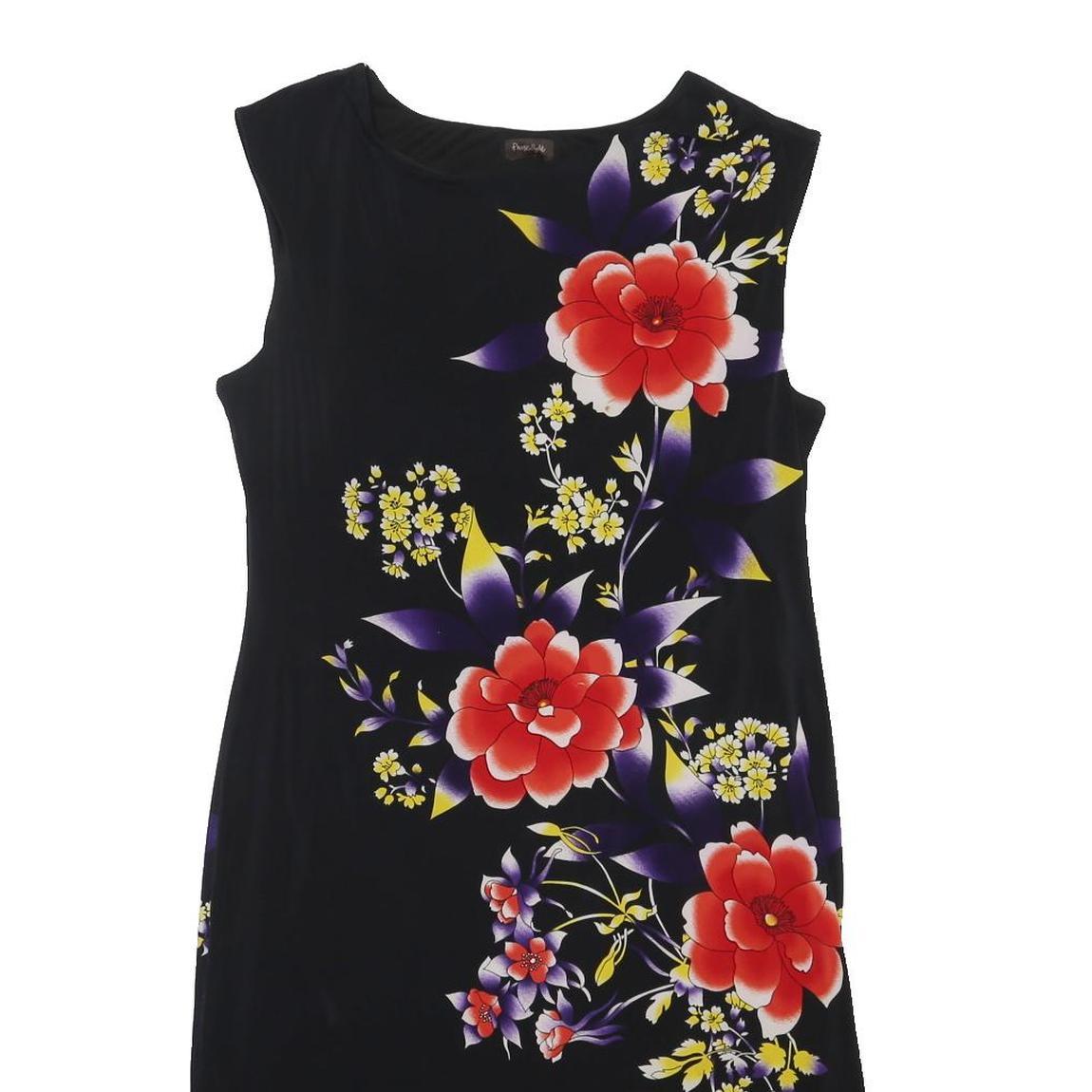 PHASE EIGHT Womens Black Floral Sleeveless Polyester Blend Sheath Dress L
