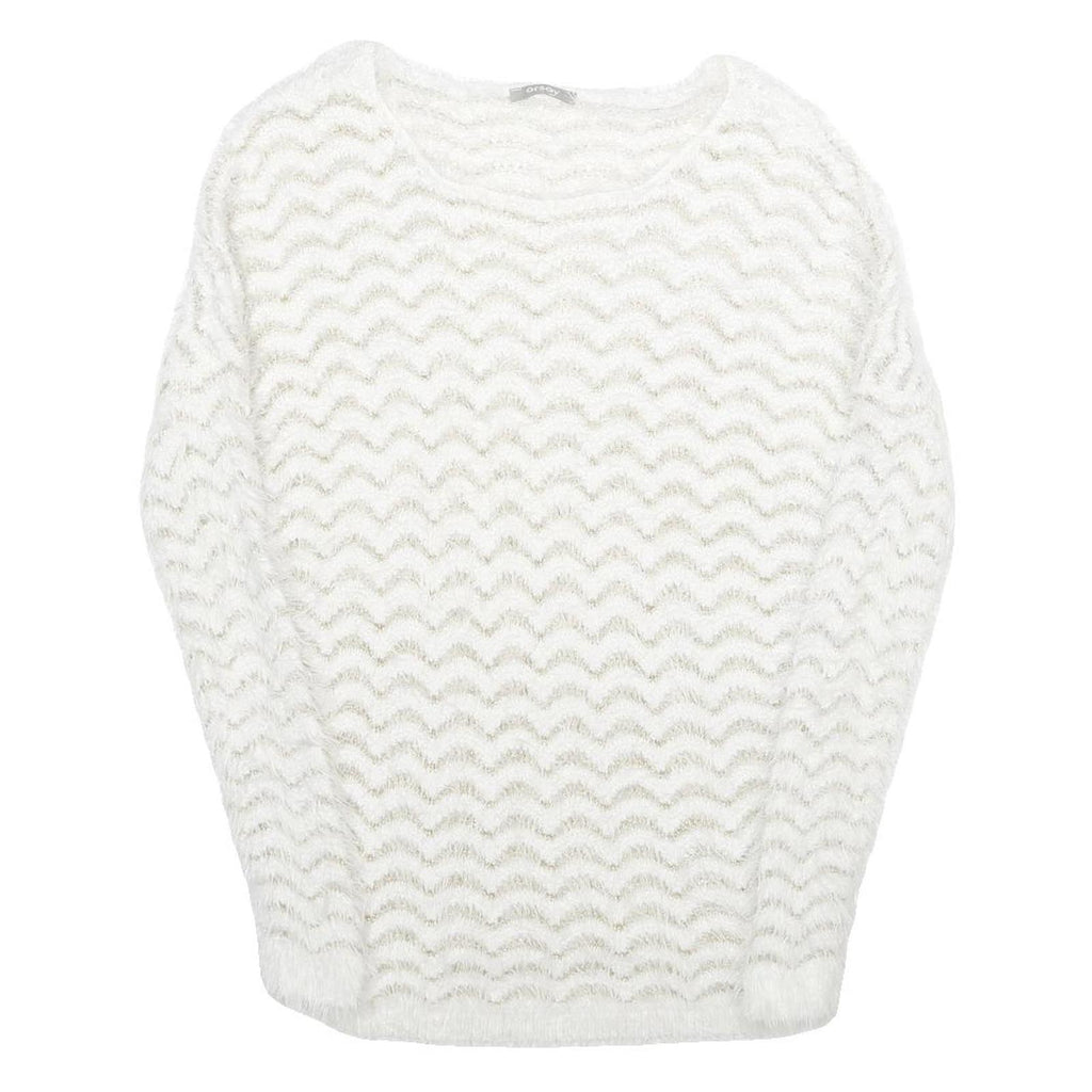 ORSAY Womens White Plain Jumper Crew Neck Basic Knit S Soft Fit Lightweight