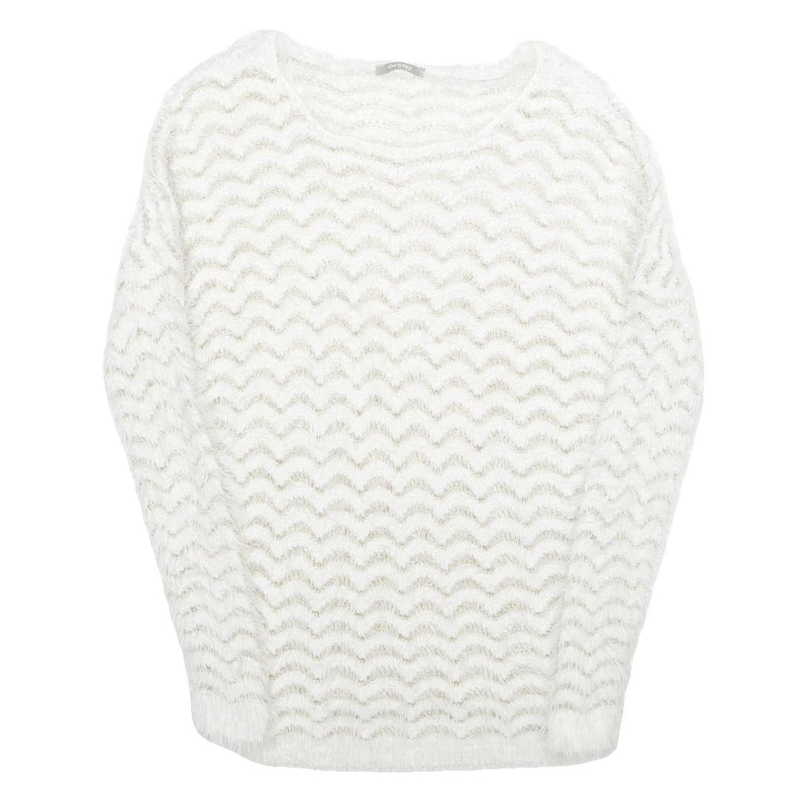 ORSAY Womens White Plain Jumper Crew Neck Basic Knit S Soft Fit Lightweight