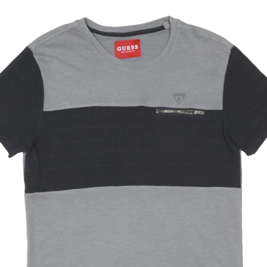 GUESS Mens Grey & Black Colourblock T-Shirt M Short Sleeve Crew Neck Zipped