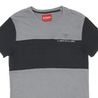 GUESS Mens Grey & Black Colourblock T-Shirt M Short Sleeve Crew Neck Zipped