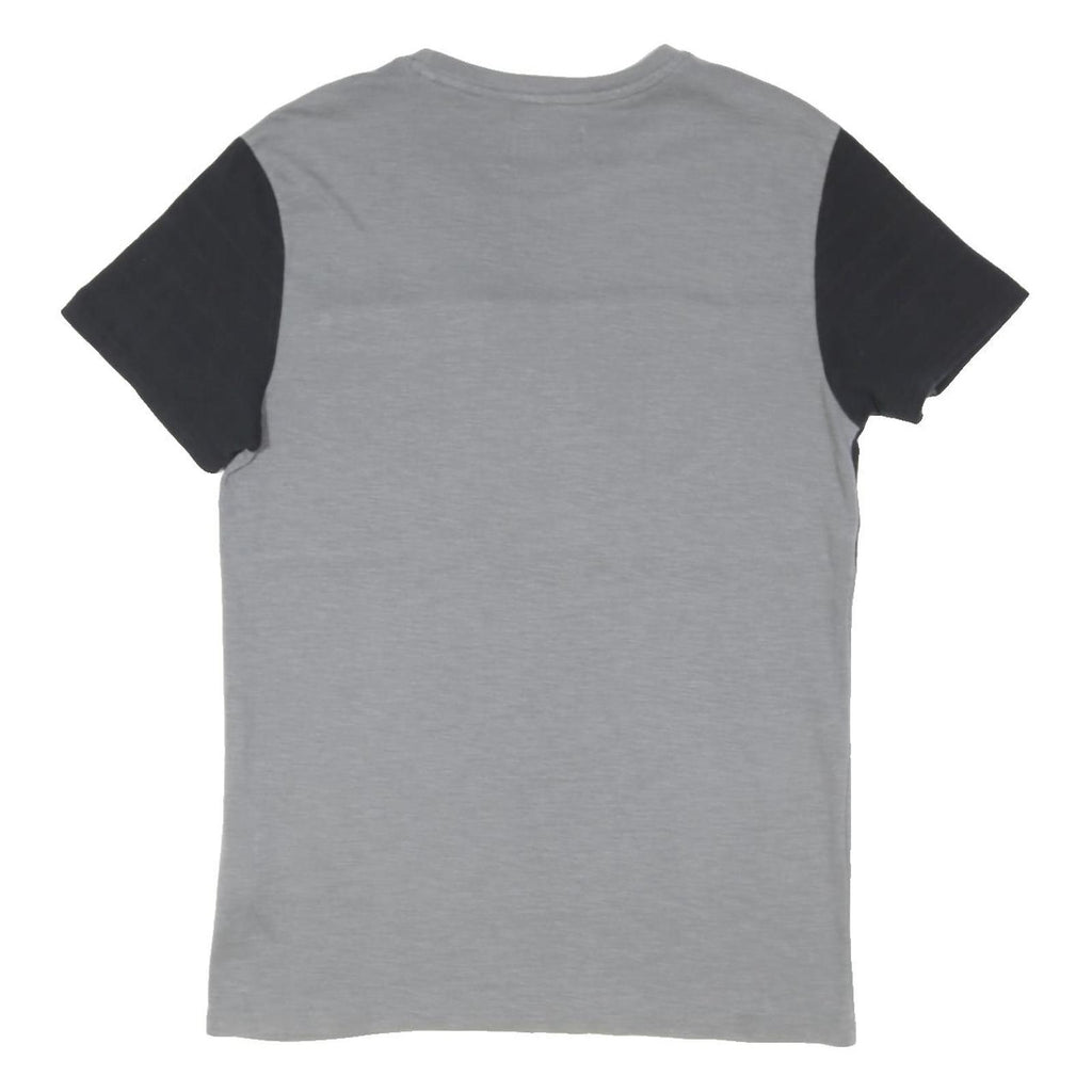 GUESS Mens Grey & Black Colourblock T-Shirt M Short Sleeve Crew Neck Zipped