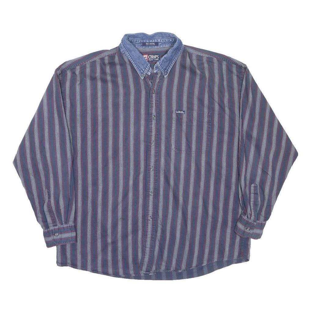 CHAPS RALPH LAUREN Mens Blue Red Striped Shirt 2XL Cotton Casual Long Sleeve