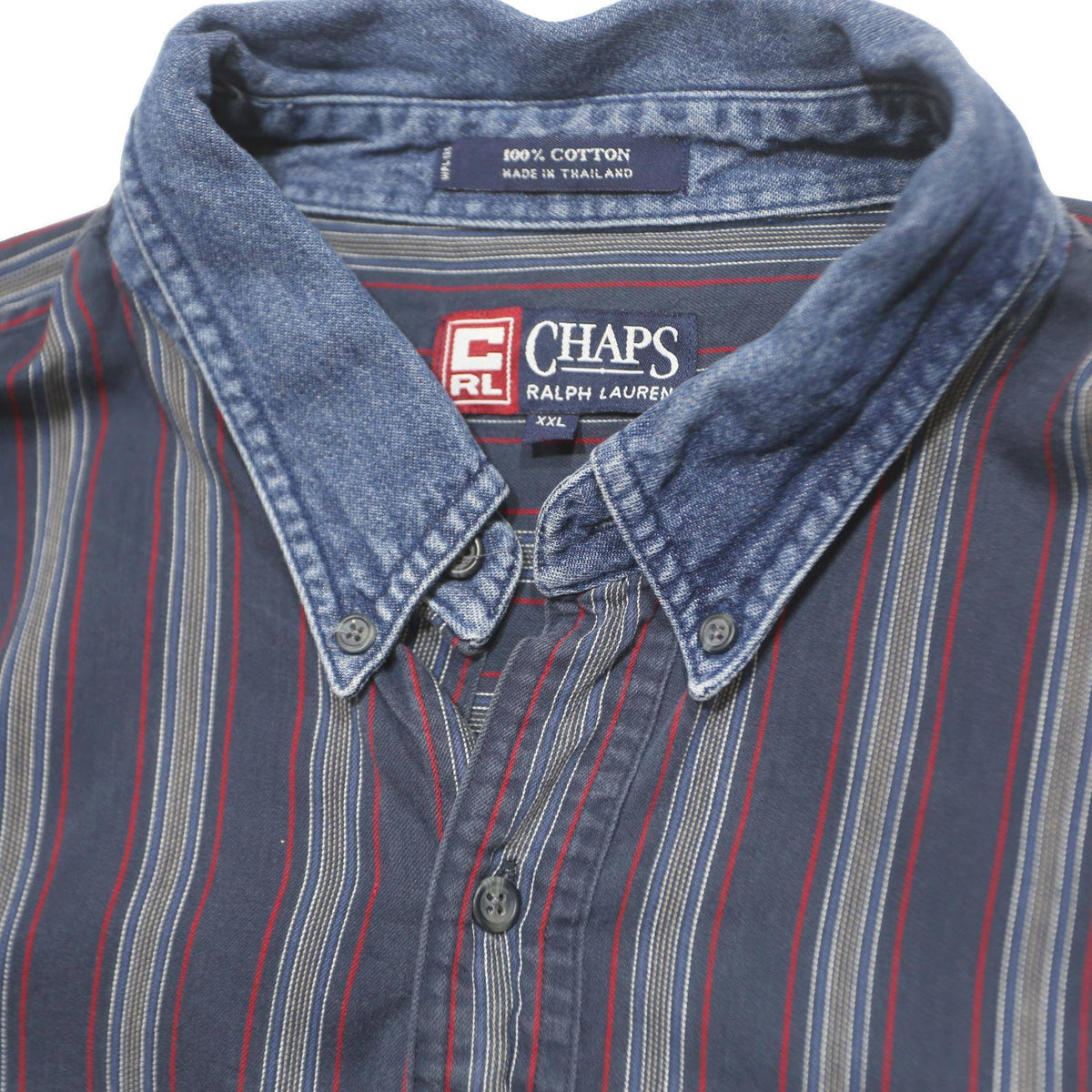 CHAPS RALPH LAUREN Mens Blue Red Striped Shirt 2XL Cotton Casual Long Sleeve