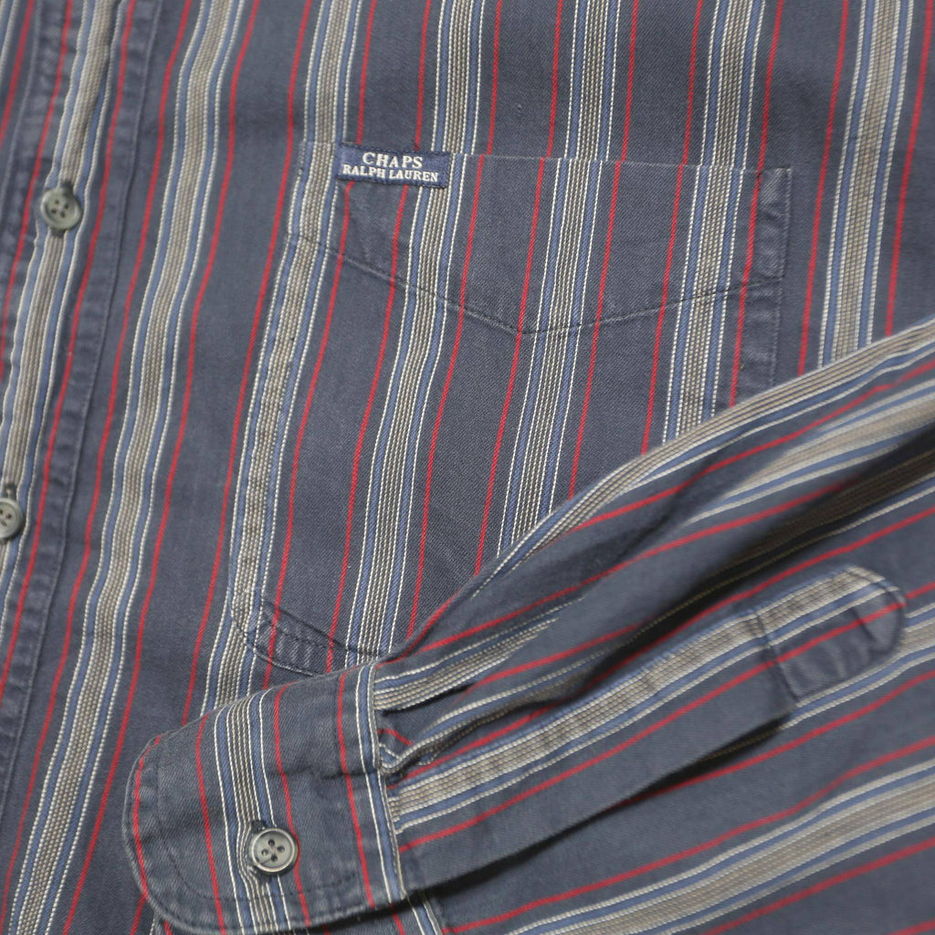 CHAPS RALPH LAUREN Mens Blue Red Striped Shirt 2XL Cotton Casual Long Sleeve