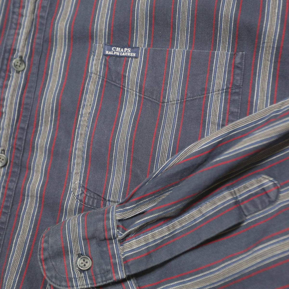 CHAPS RALPH LAUREN Mens Blue Red Striped Shirt 2XL Cotton Casual Long Sleeve