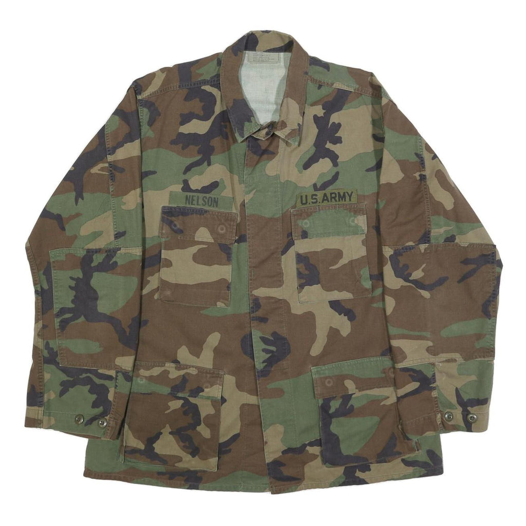 TERRY MANUFACTURING CO. INC Mens Green & Brown Camouflage Military Button Jacket