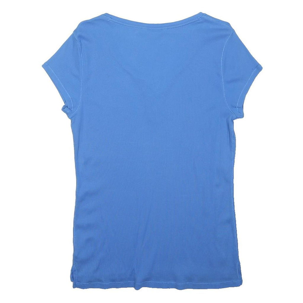 LAUREN RALPH LAUREN Womens Blue Cotton Basic Top Short Sleeve V-Neck Lace Up L