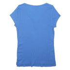 LAUREN RALPH LAUREN Womens Blue Cotton Basic Top Short Sleeve V-Neck Lace Up L
