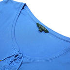 LAUREN RALPH LAUREN Womens Blue Cotton Basic Top Short Sleeve V-Neck Lace Up L