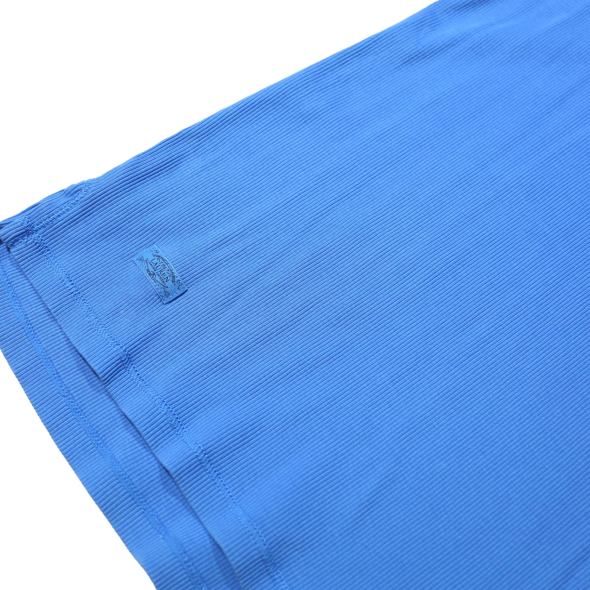 LAUREN RALPH LAUREN Womens Blue Cotton Basic Top Short Sleeve V-Neck Lace Up L
