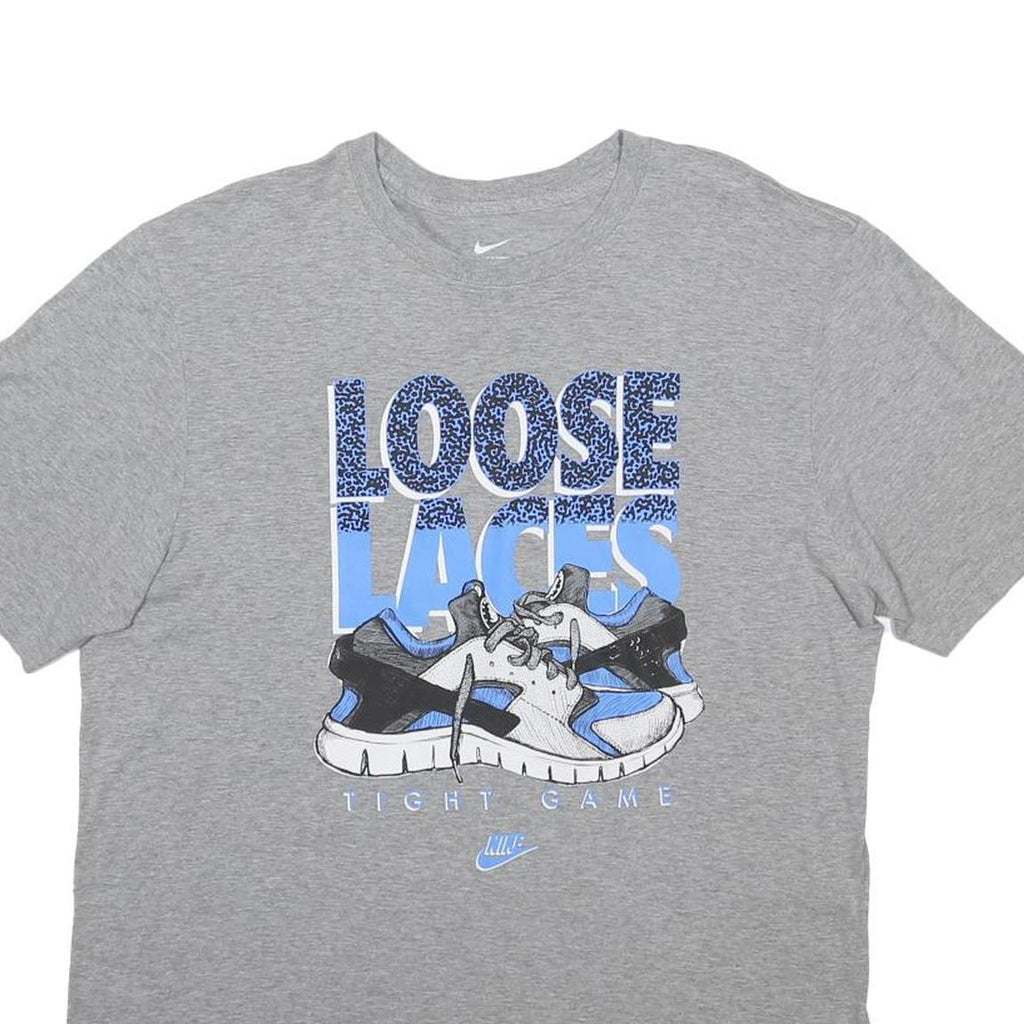 NIKE Mens Grey Loose Laces Graphic T-Shirt L Short Sleeve Crew Neck Casual