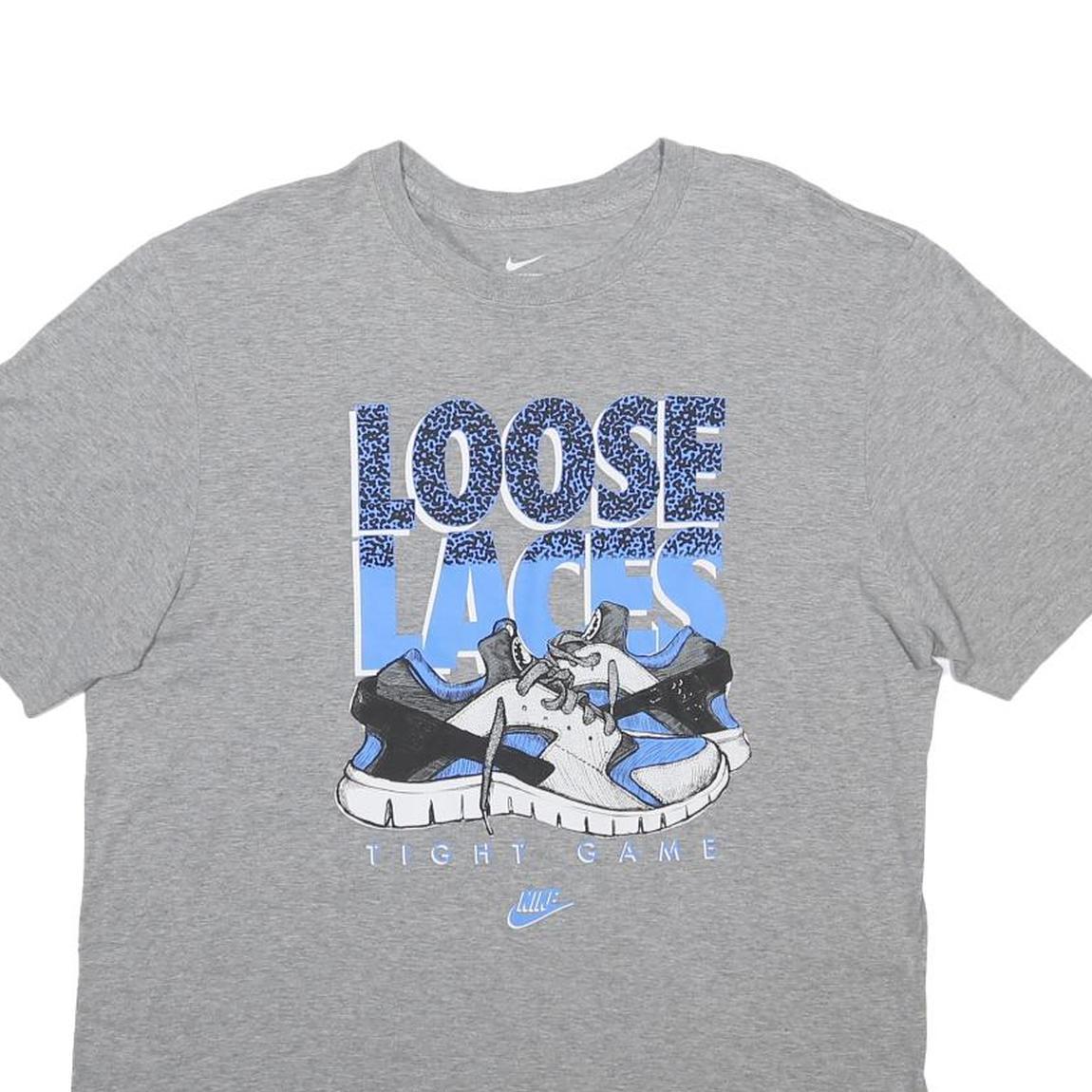 NIKE Mens Grey Loose Laces Graphic T-Shirt L Short Sleeve Crew Neck Casual