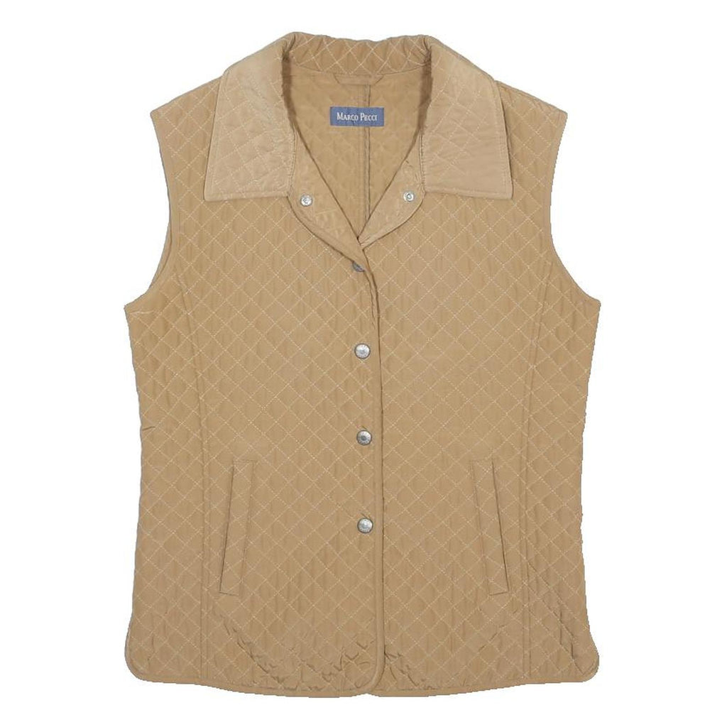 MARCO PECCI Womens Beige Quilted Polyester Button Jacket S Sleeveless Outerwear