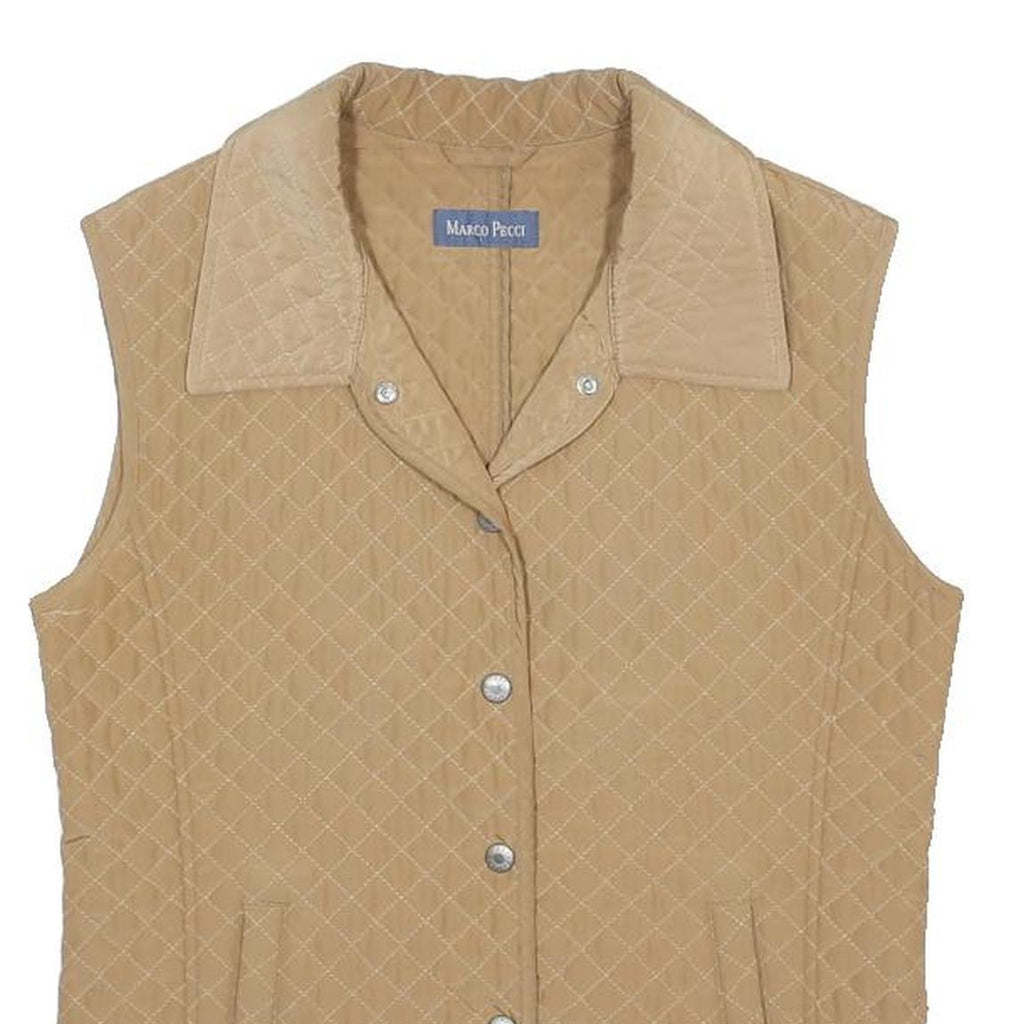MARCO PECCI Womens Beige Quilted Polyester Button Jacket S Sleeveless Outerwear