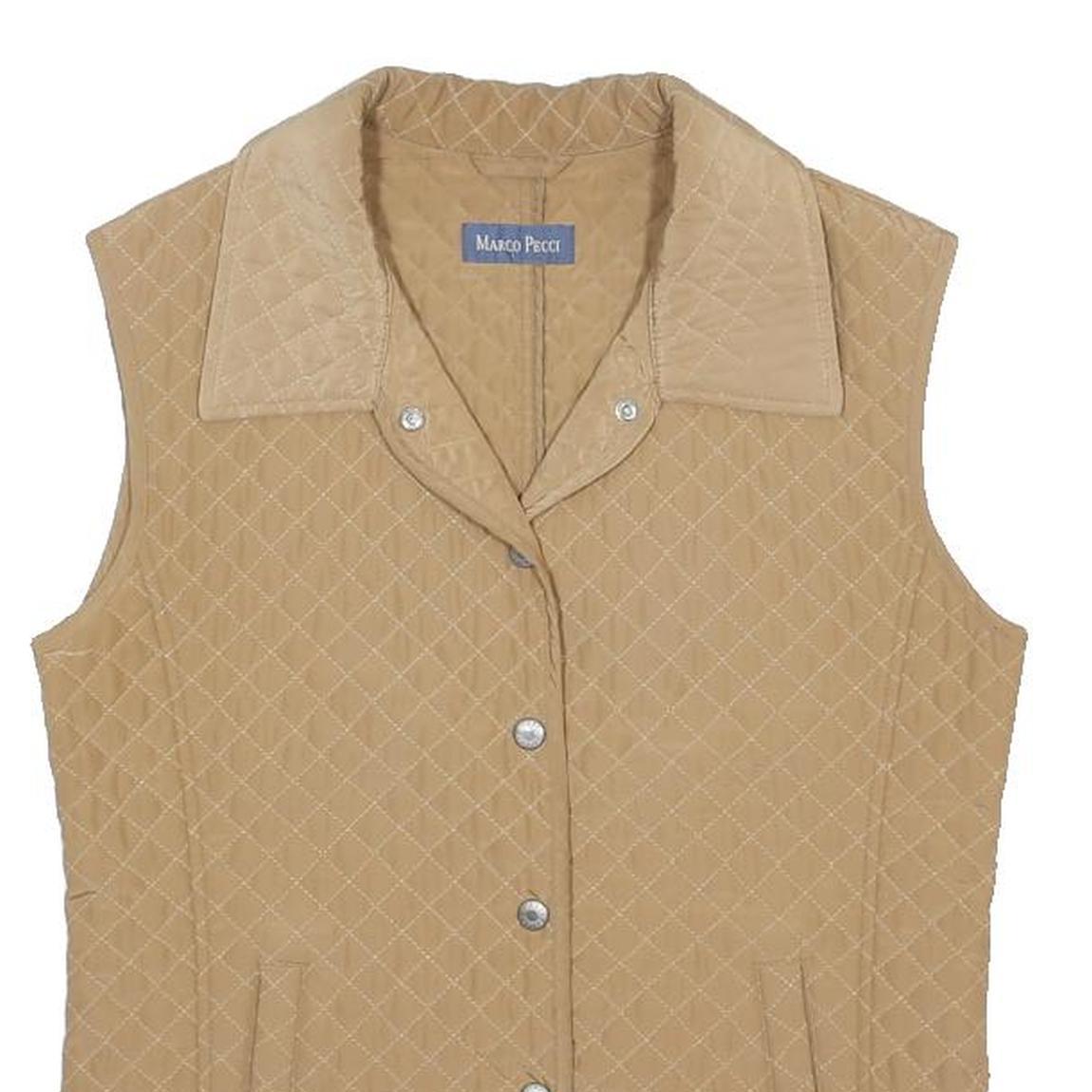 MARCO PECCI Womens Beige Quilted Polyester Button Jacket S Sleeveless Outerwear