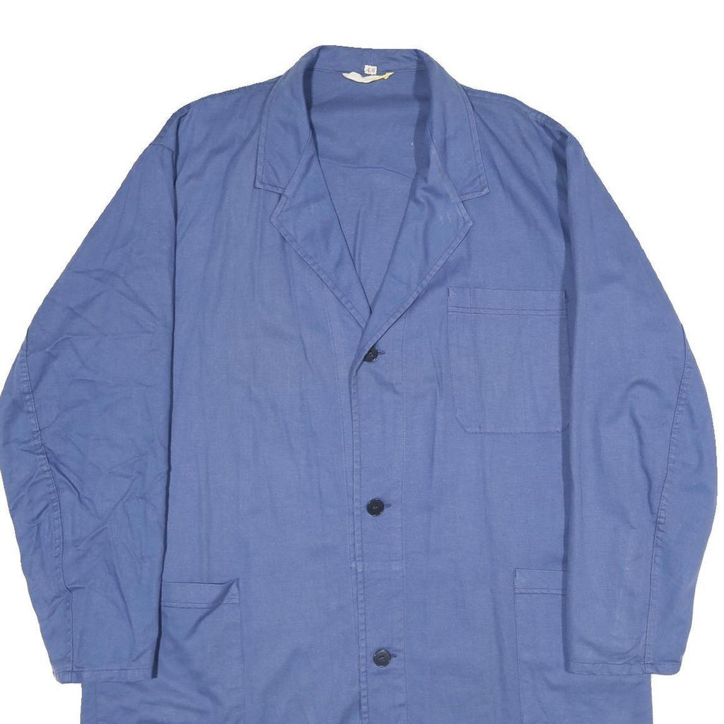 Mens Blue Cotton Button Jacket 2XL Classic Plain Long Sleeve Workwear