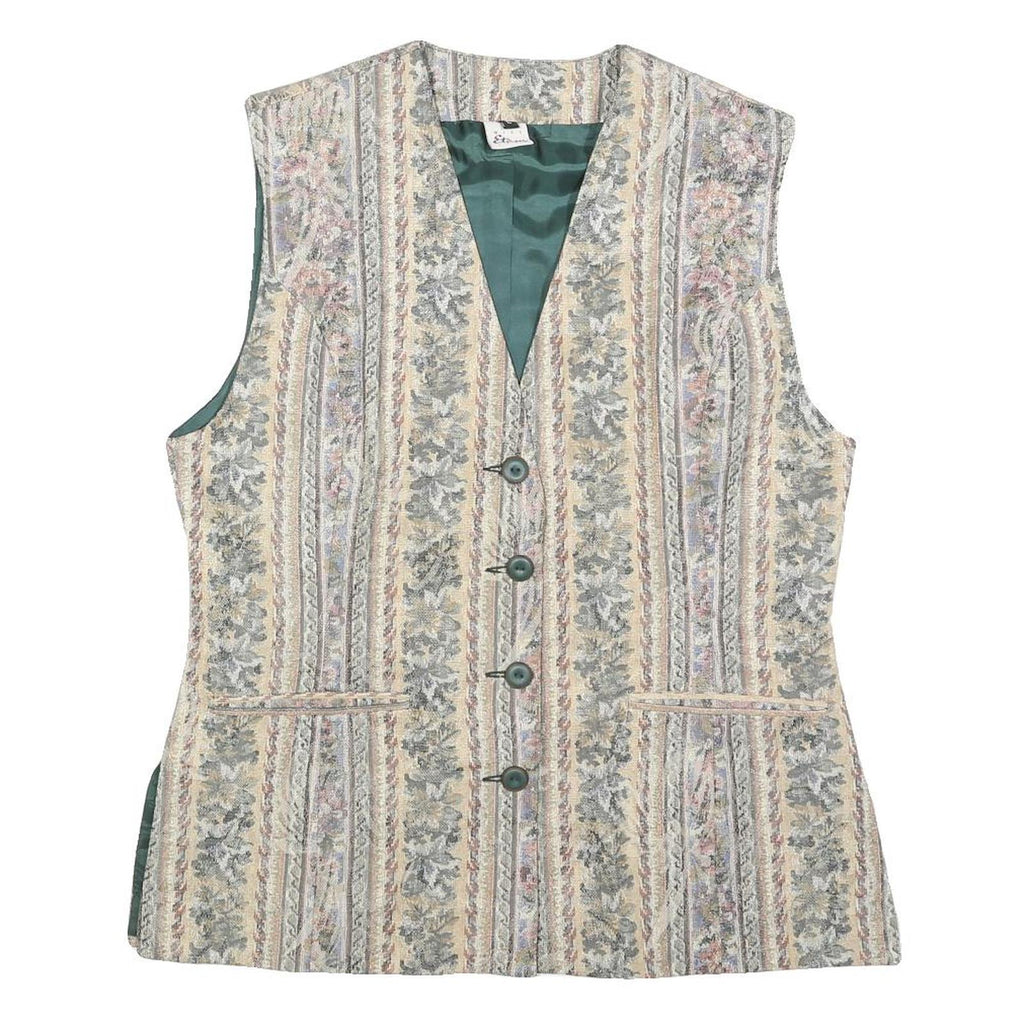 MISS ETAM Womens Beige Tailored Jacket L Cotton Blend Striped Floral Pattern