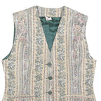 MISS ETAM Womens Beige Tailored Jacket L Cotton Blend Striped Floral Pattern