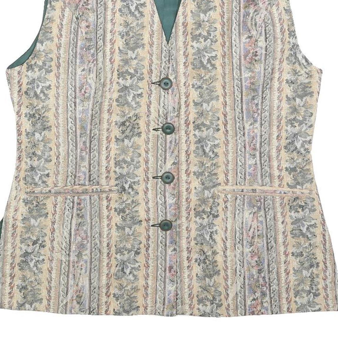 MISS ETAM Womens Beige Tailored Jacket L Cotton Blend Striped Floral Pattern