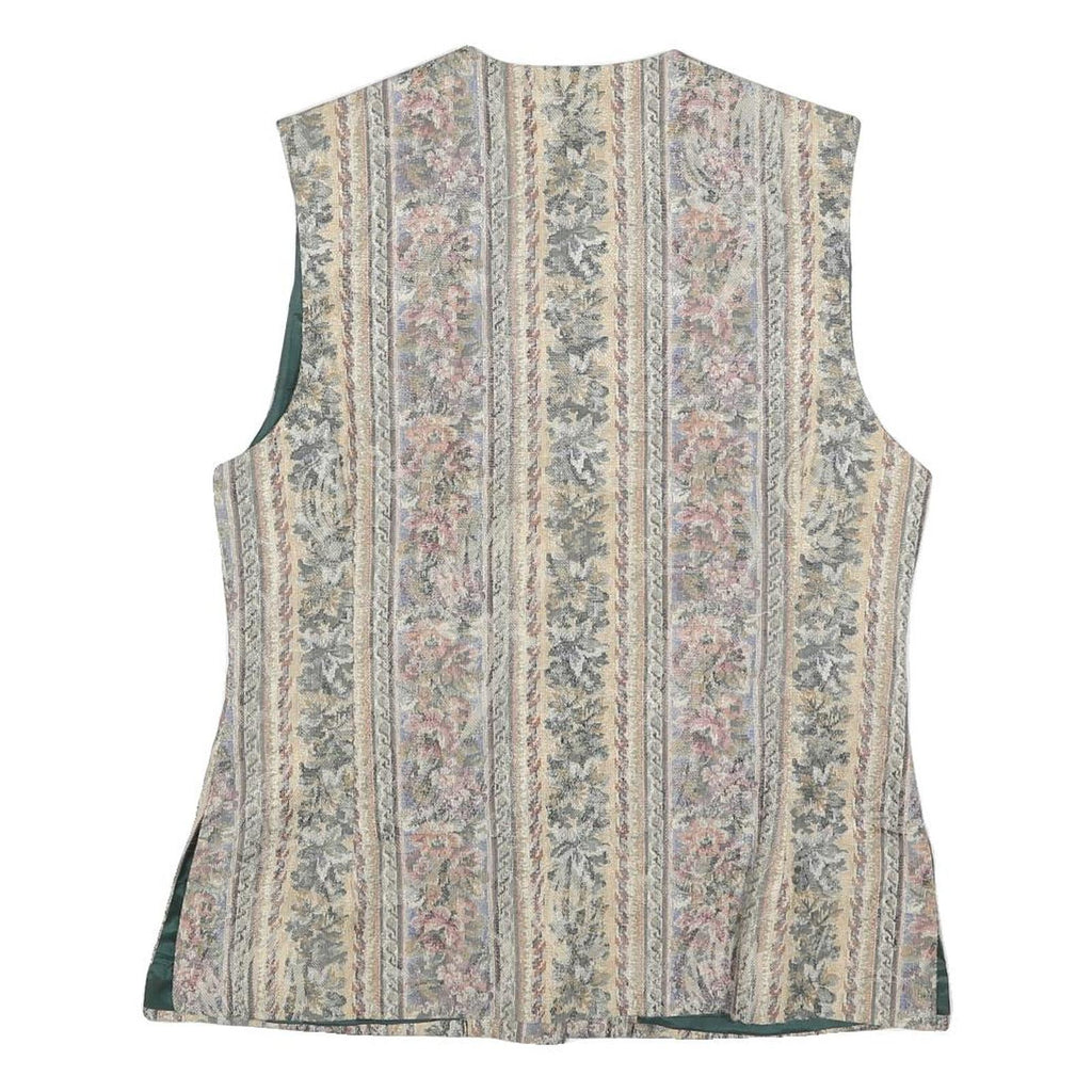 MISS ETAM Womens Beige Tailored Jacket L Cotton Blend Striped Floral Pattern